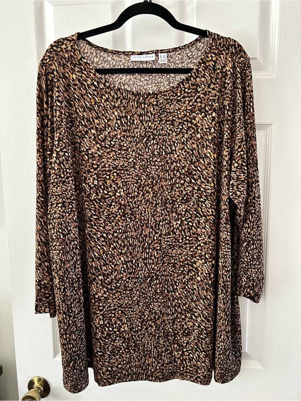 Susan Graver Brown Multi-Print Long Sleeve Tunic Dress